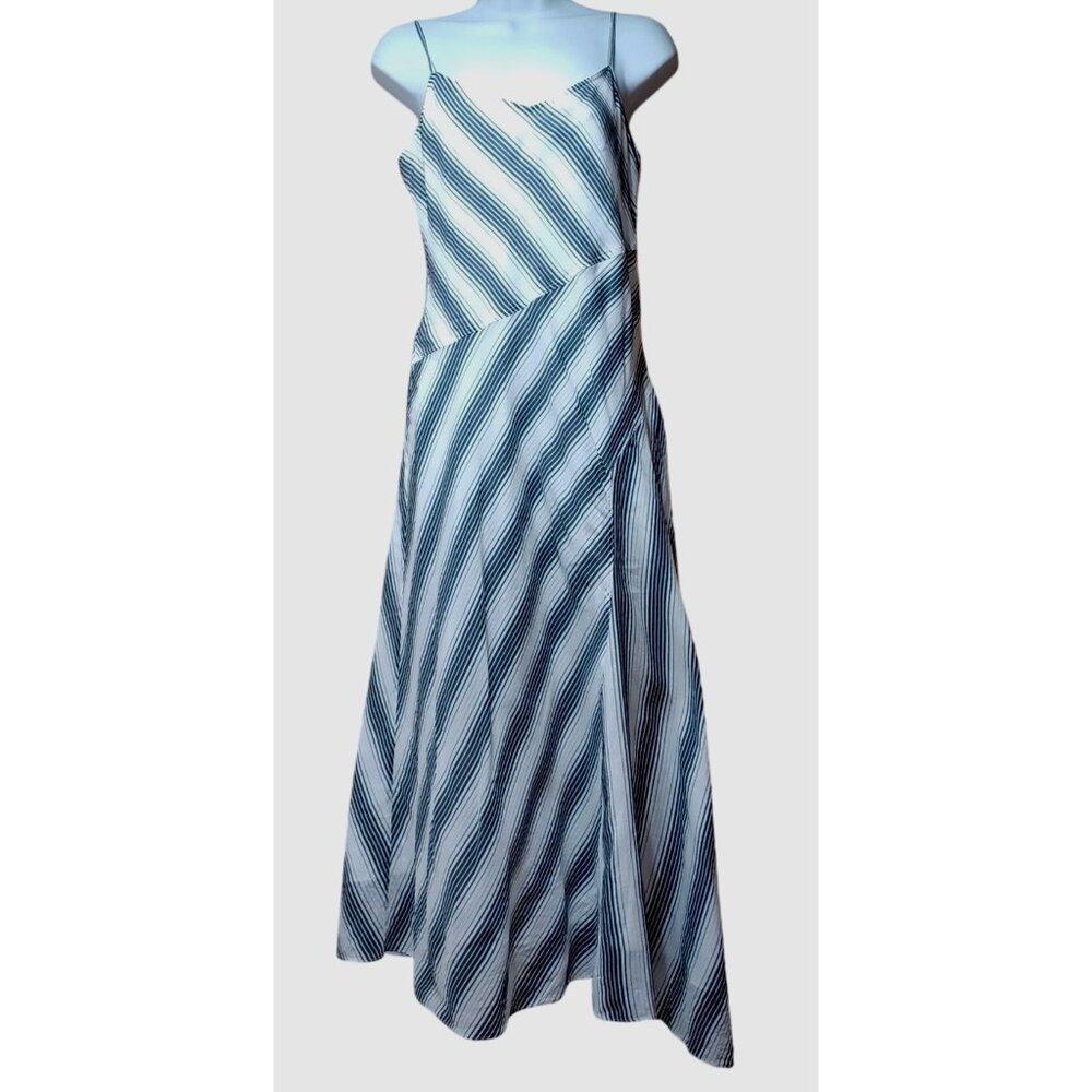 Theory Blue and White Striped Maxi Dress